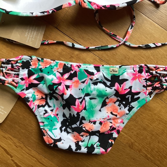 HOBIE Tropical Pink/Green/Blue Floral Push-Up Bikini Set XL Top Medium Bottom - Picture 9 of 12